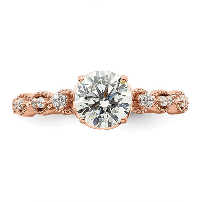 14K Rose Gold (Holds 1 Carat (6.5mm) Round Center) 1/8 Diamond Semi Mount Engagement Ring