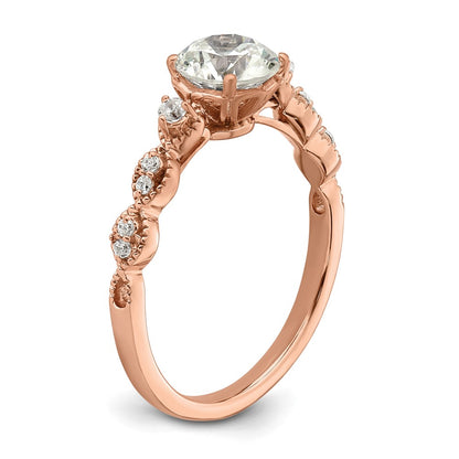 14K Rose Gold (Holds 1 Carat (6.5mm) Round Center) 1/8 Diamond Semi Mount Engagement Ring