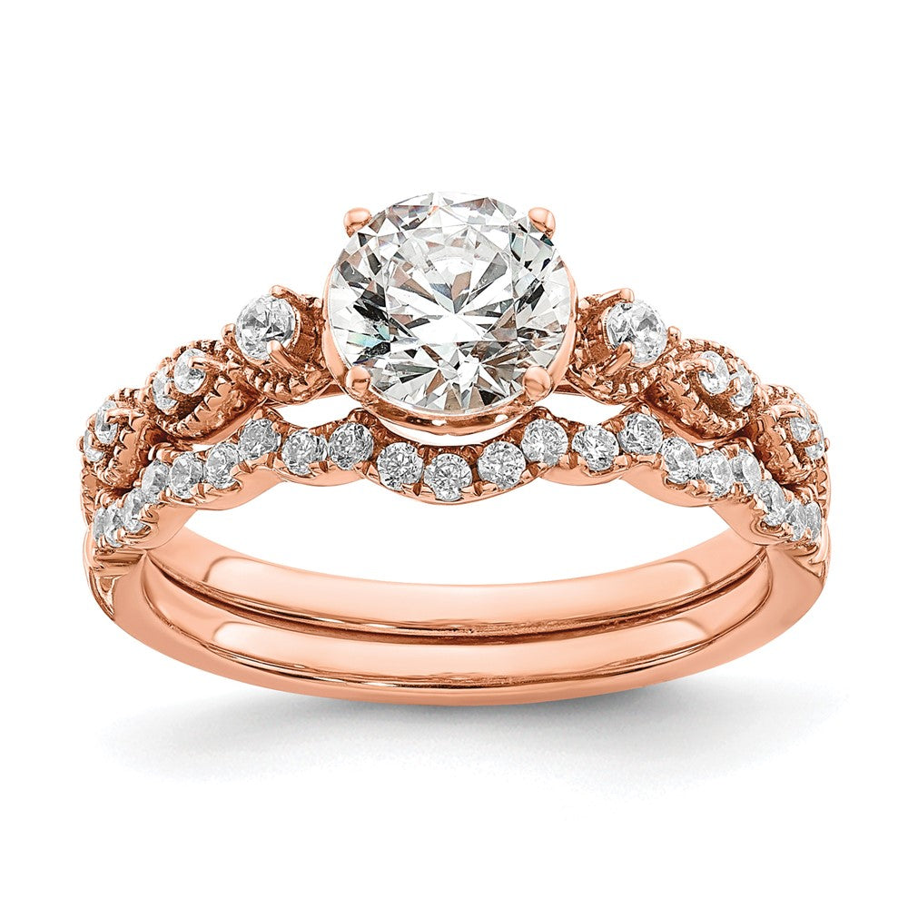 14K Rose Gold (Holds 1 Carat (6.5mm) Round Center) 1/8 Diamond Semi Mount Engagement Ring