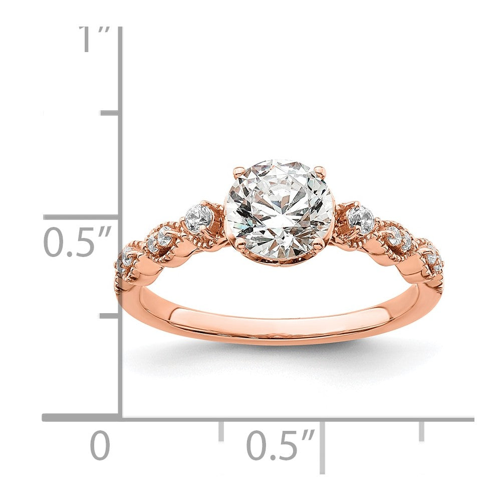 14K Rose Gold (Holds 1 Carat (6.5mm) Round Center) 1/8 Diamond Semi Mount Engagement Ring