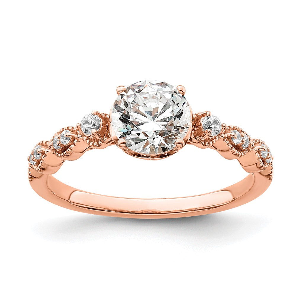 14K Rose Gold (Holds 1 Carat (6.5mm) Round Center) 1/8 Diamond Semi Mount Engagement Ring