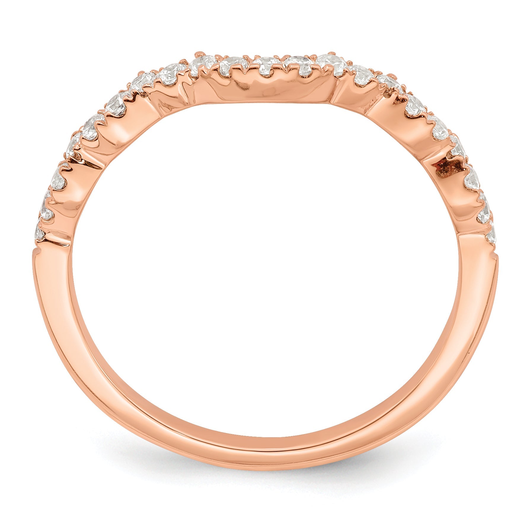 14K Rose Gold 1/4 Carat Diamond Contoured Complete Wedding Band