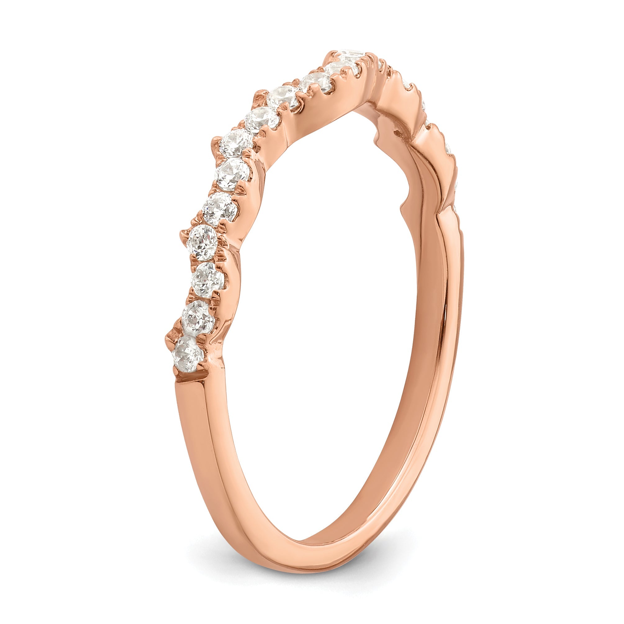 14K Rose Gold 1/4 Carat Diamond Contoured Complete Wedding Band