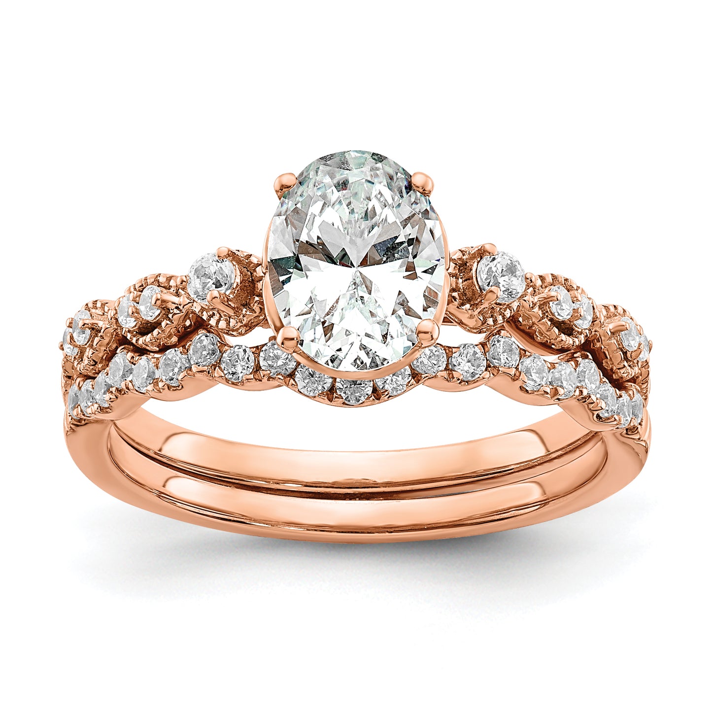 14k Rose Gold 1/8 Ct. Lab Grown Diamond VS/SI+ G+ 1 Ct. Center Oval Engagement Ring