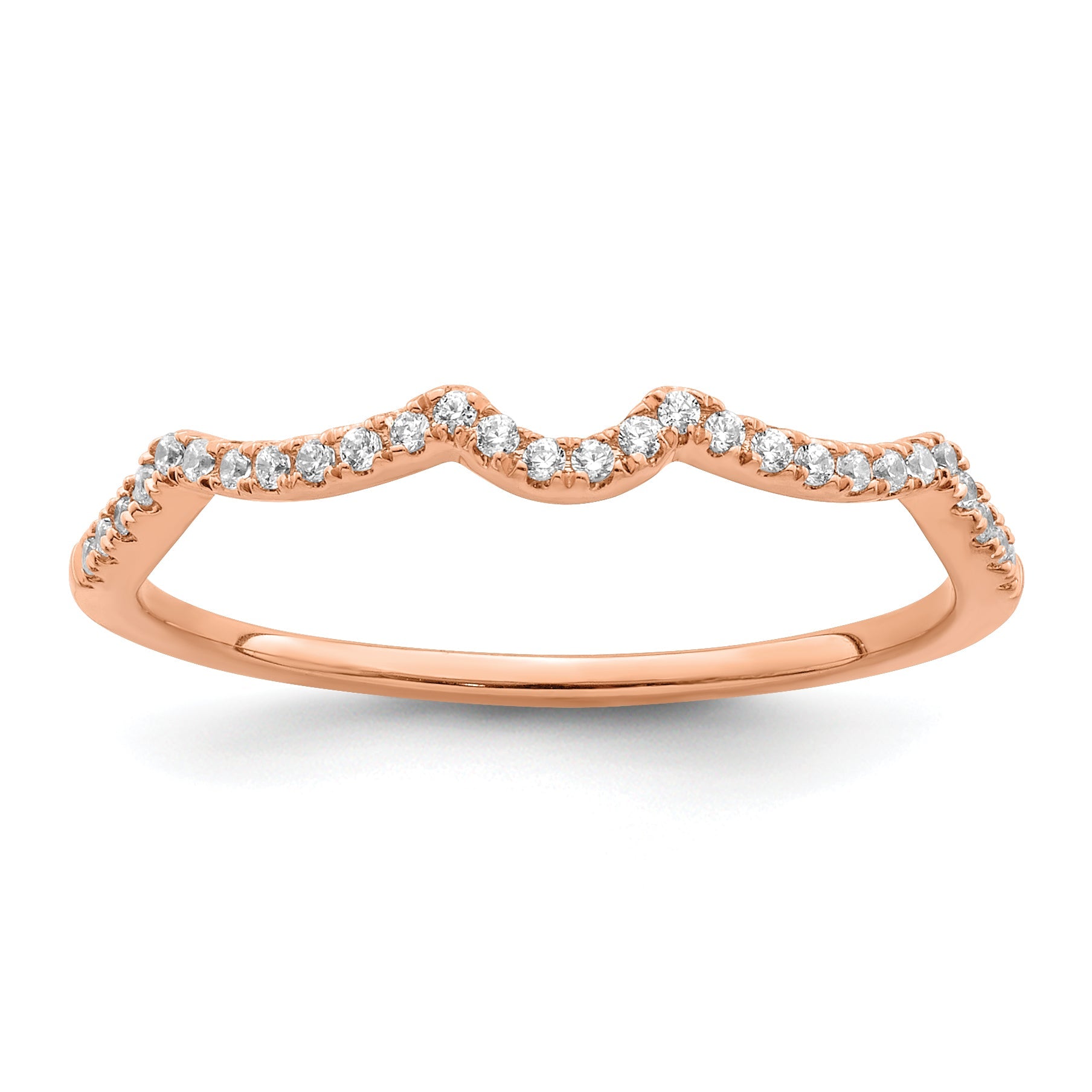 14K Rose Gold 1/15 Carat Diamond Contoured Complete Wedding Band