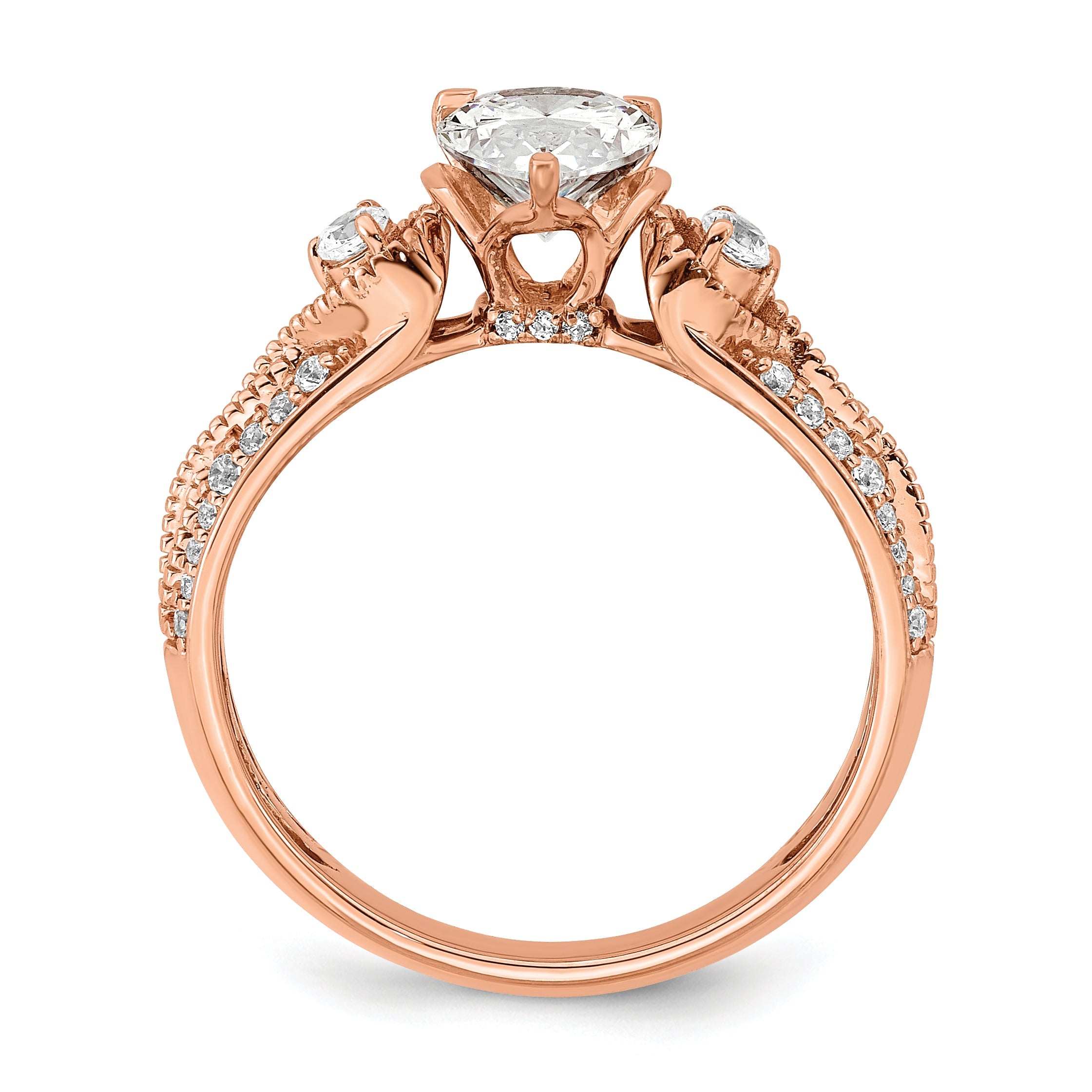 14K Rose Gold (Holds 1 Carat (8.00X6.1mm) Pear Center) 1/4 Diamond Semi Mount Engagement Ring