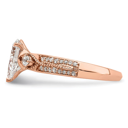 14K Rose Gold (Holds 1 Carat (8.00X6.1mm) Pear Center) 1/4 Diamond Semi Mount Engagement Ring