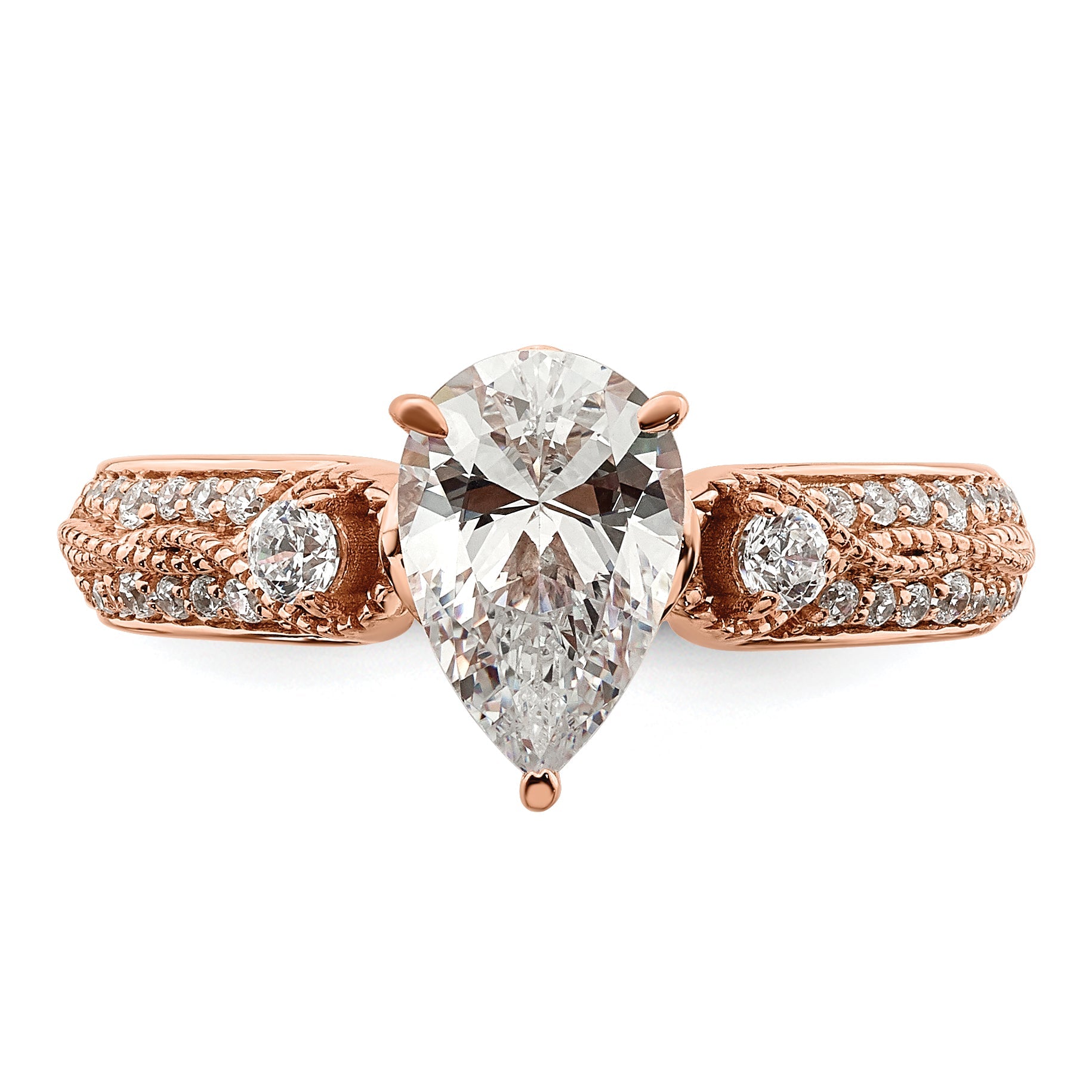 14K Rose Gold (Holds 1 Carat (8.00X6.1mm) Pear Center) 1/4 Diamond Semi Mount Engagement Ring