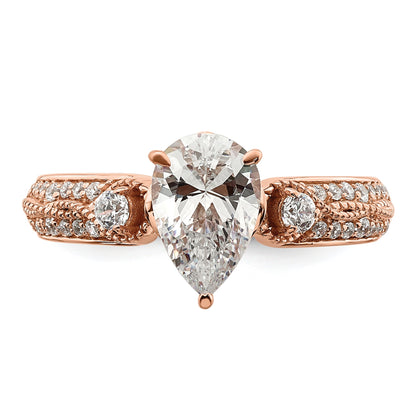 14K Rose Gold (Holds 1 Carat (8.00X6.1mm) Pear Center) 1/4 Diamond Semi Mount Engagement Ring