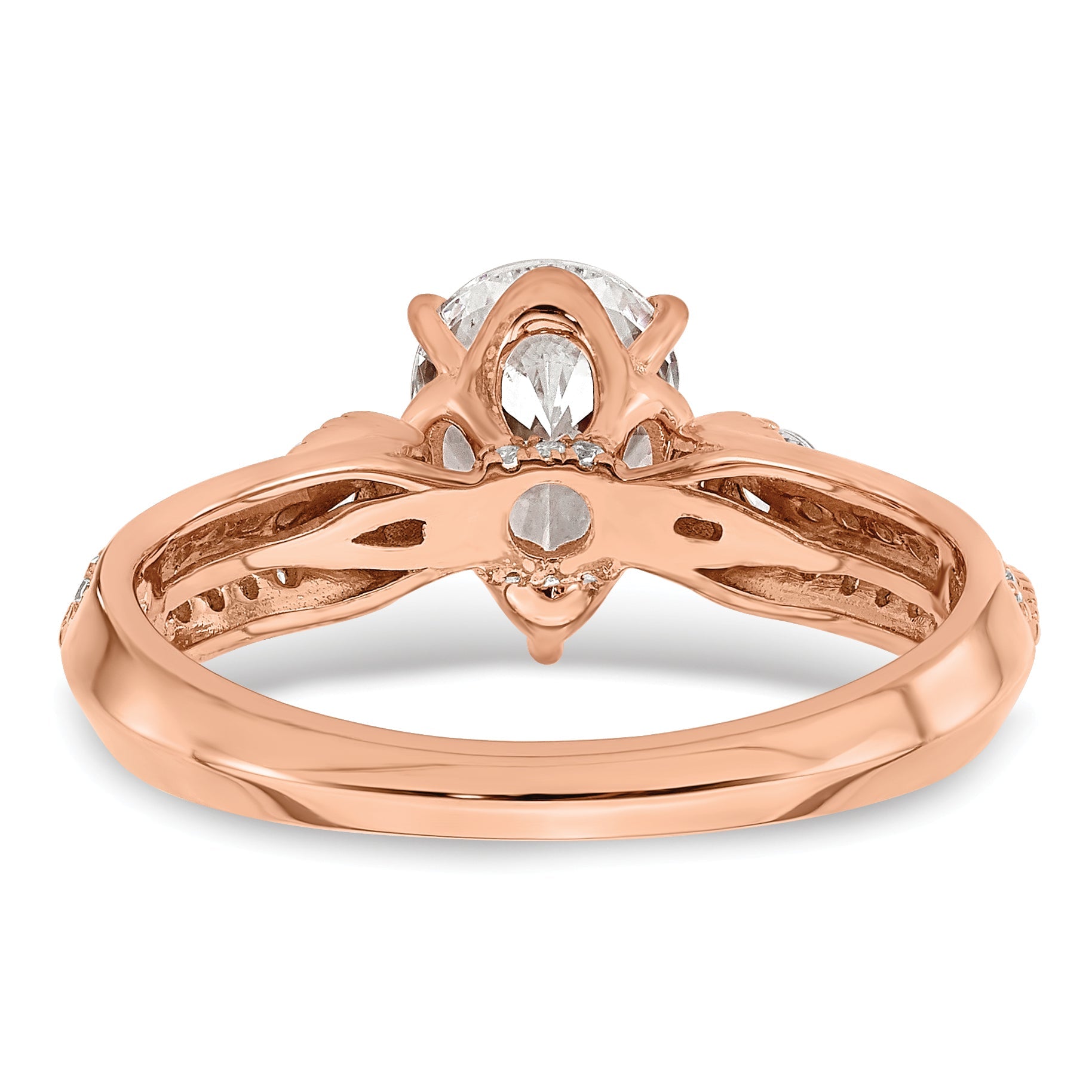 14K Rose Gold (Holds 1 Carat (8.00X6.1mm) Pear Center) 1/4 Diamond Semi Mount Engagement Ring