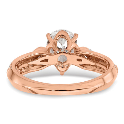 14K Rose Gold (Holds 1 Carat (8.00X6.1mm) Pear Center) 1/4 Diamond Semi Mount Engagement Ring