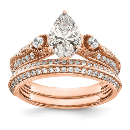 14K Rose Gold (Holds 1 Carat (8.00X6.1mm) Pear Center) 1/4 Diamond Semi Mount Engagement Ring