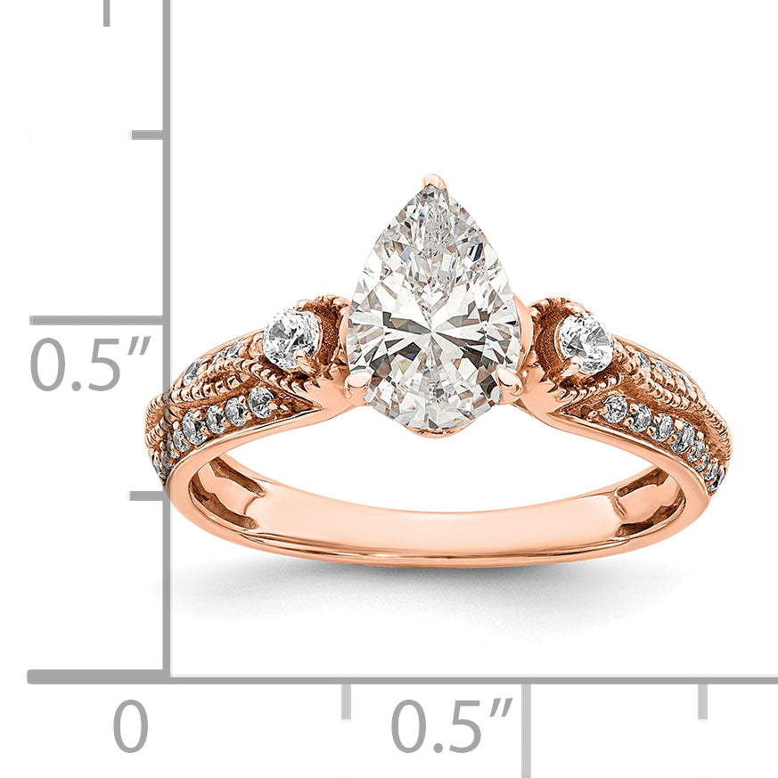14K Rose Gold (Holds 1 Carat (8.00X6.1mm) Pear Center) 1/4 Diamond Semi Mount Engagement Ring