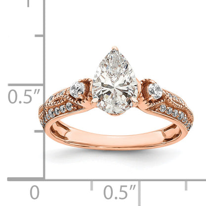 14K Rose Gold (Holds 1 Carat (8.00X6.1mm) Pear Center) 1/4 Diamond Semi Mount Engagement Ring