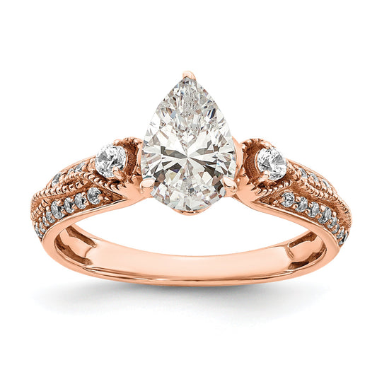 14K Rose Gold (Holds 1 Carat (8.00X6.1mm) Pear Center) 1/4 Diamond Semi Mount Engagement Ring