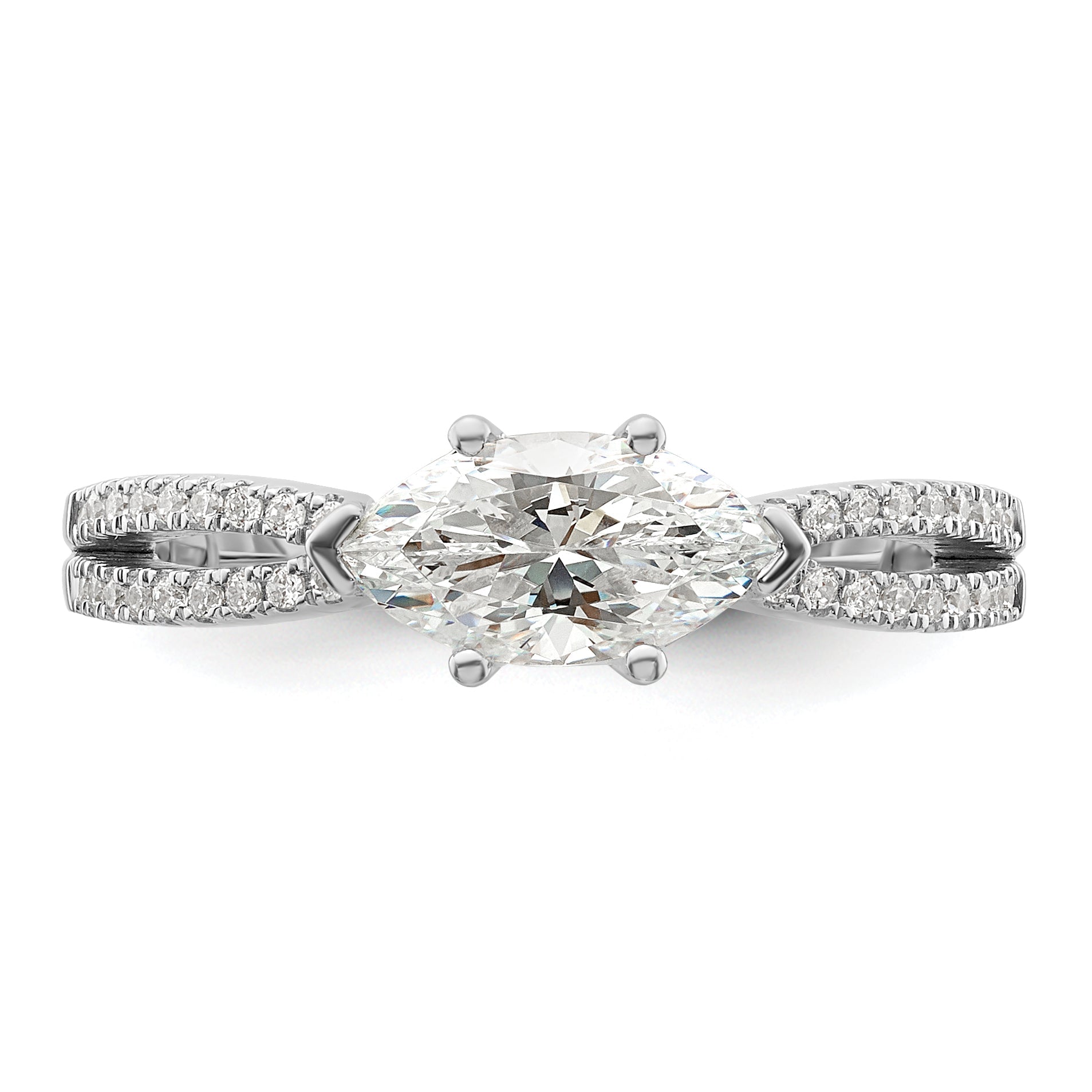 14K White Gold East West (Holds 3/4 Carat (9.2X5.00mm) Marquise Center) 1/8 Diamond Semi Mount Engagement Ring