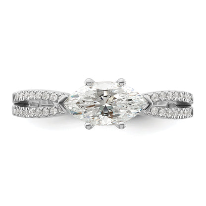 14K White Gold East West (Holds 3/4 Carat (9.2X5.00mm) Marquise Center) 1/8 Diamond Semi Mount Engagement Ring