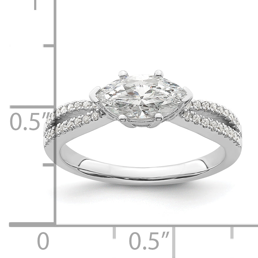 14K White Gold East West (Holds 3/4 Carat (9.2X5.00mm) Marquise Center) 1/8 Diamond Semi Mount Engagement Ring