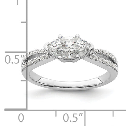 14K White Gold East West (Holds 3/4 Carat (9.2X5.00mm) Marquise Center) 1/8 Diamond Semi Mount Engagement Ring