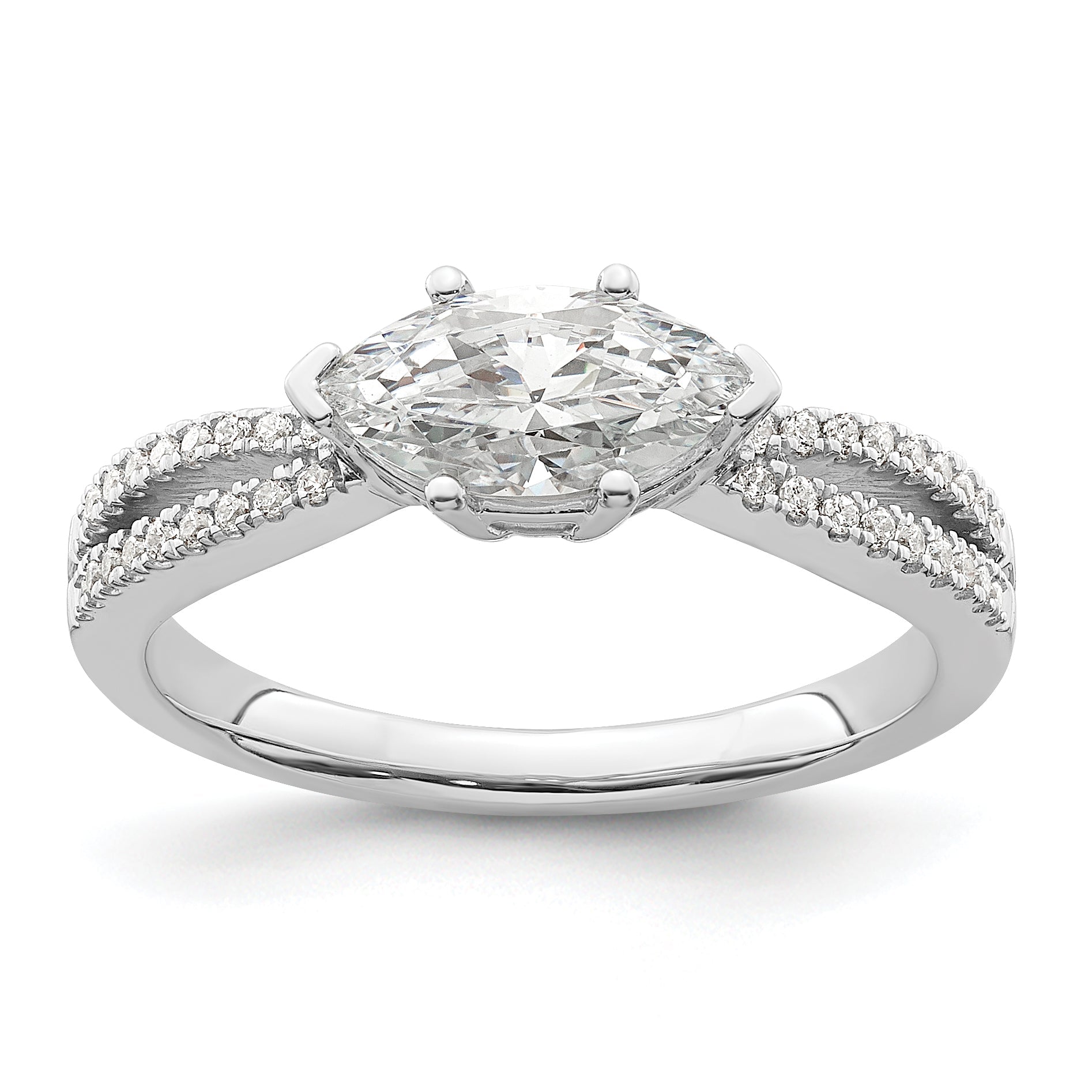 14K White Gold East West (Holds 3/4 Carat (9.2X5.00mm) Marquise Center) 1/8 Diamond Semi Mount Engagement Ring