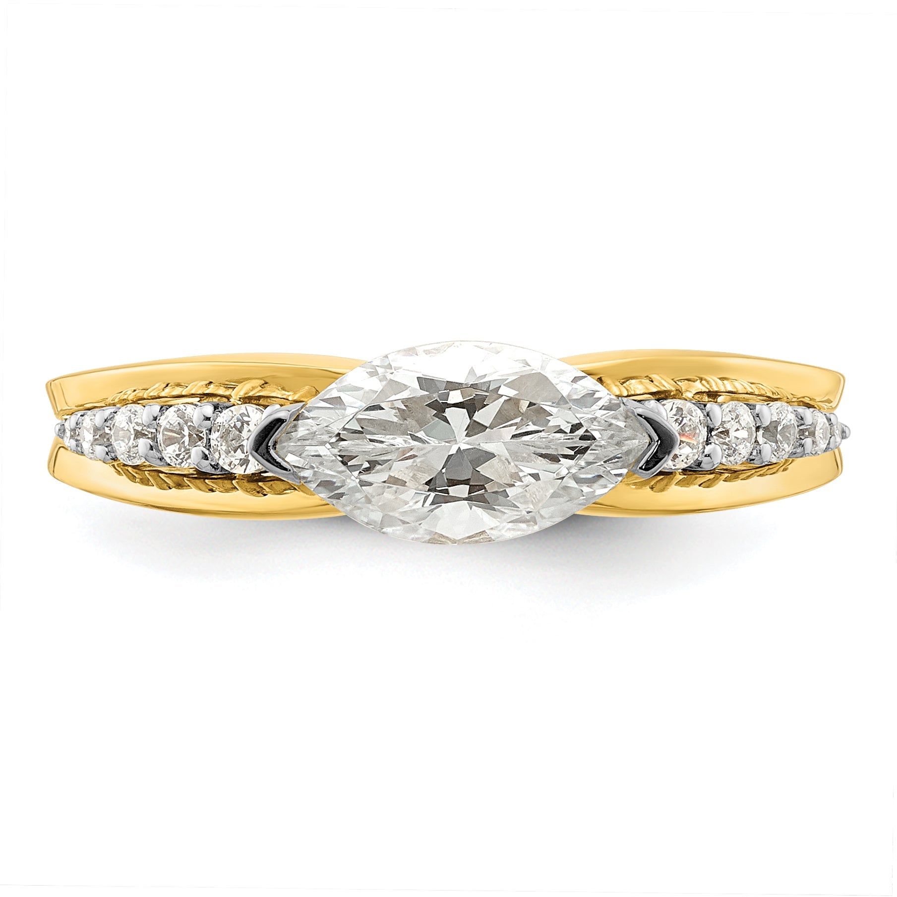 14K Two Tone East West (Holds 3/4 Carat (9.2X5.00mm) Marquise Center) 1/8 Diamond Semi Mount Engagement Ring