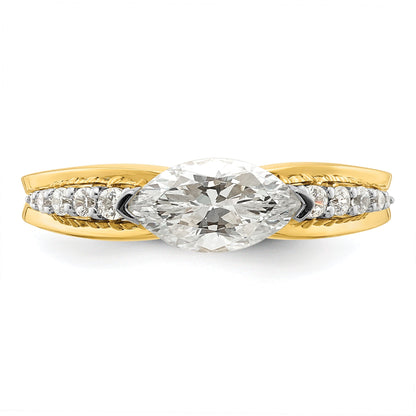 14K Two Tone East West (Holds 3/4 Carat (9.2X5.00mm) Marquise Center) 1/8 Diamond Semi Mount Engagement Ring