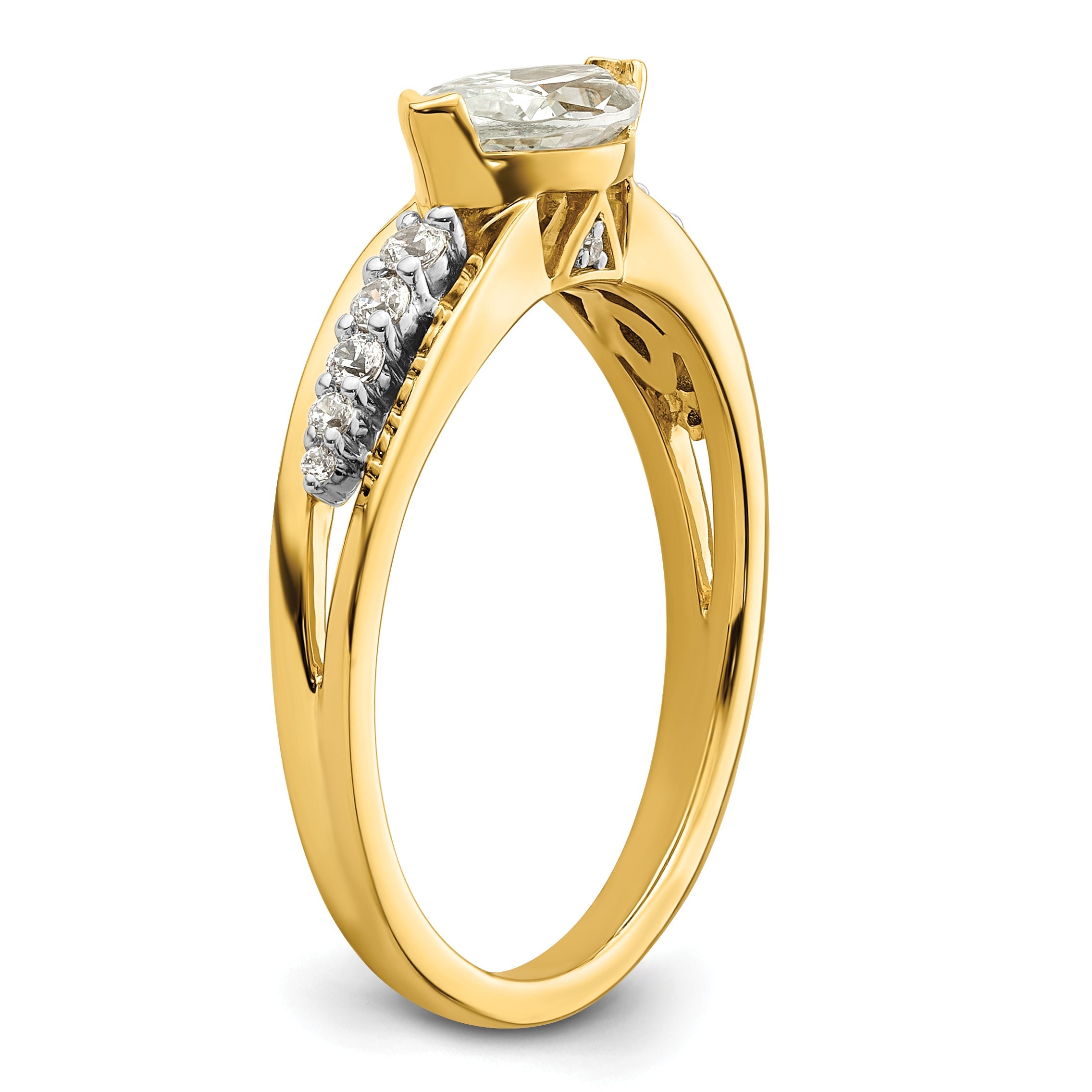 14K Two Tone East West (Holds 3/4 Carat (9.2X5.00mm) Marquise Center) 1/8 Diamond Semi Mount Engagement Ring