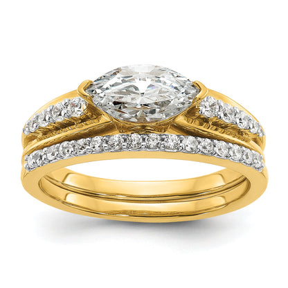 14K Two Tone East West (Holds 3/4 Carat (9.2X5.00mm) Marquise Center) 1/8 Diamond Semi Mount Engagement Ring