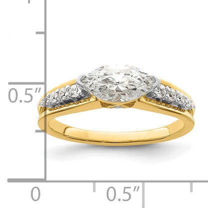 14K Two Tone East West (Holds 3/4 Carat (9.2X5.00mm) Marquise Center) 1/8 Diamond Semi Mount Engagement Ring