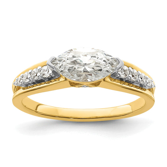 14K Two Tone East West (Holds 3/4 Carat (9.2X5.00mm) Marquise Center) 1/8 Diamond Semi Mount Engagement Ring