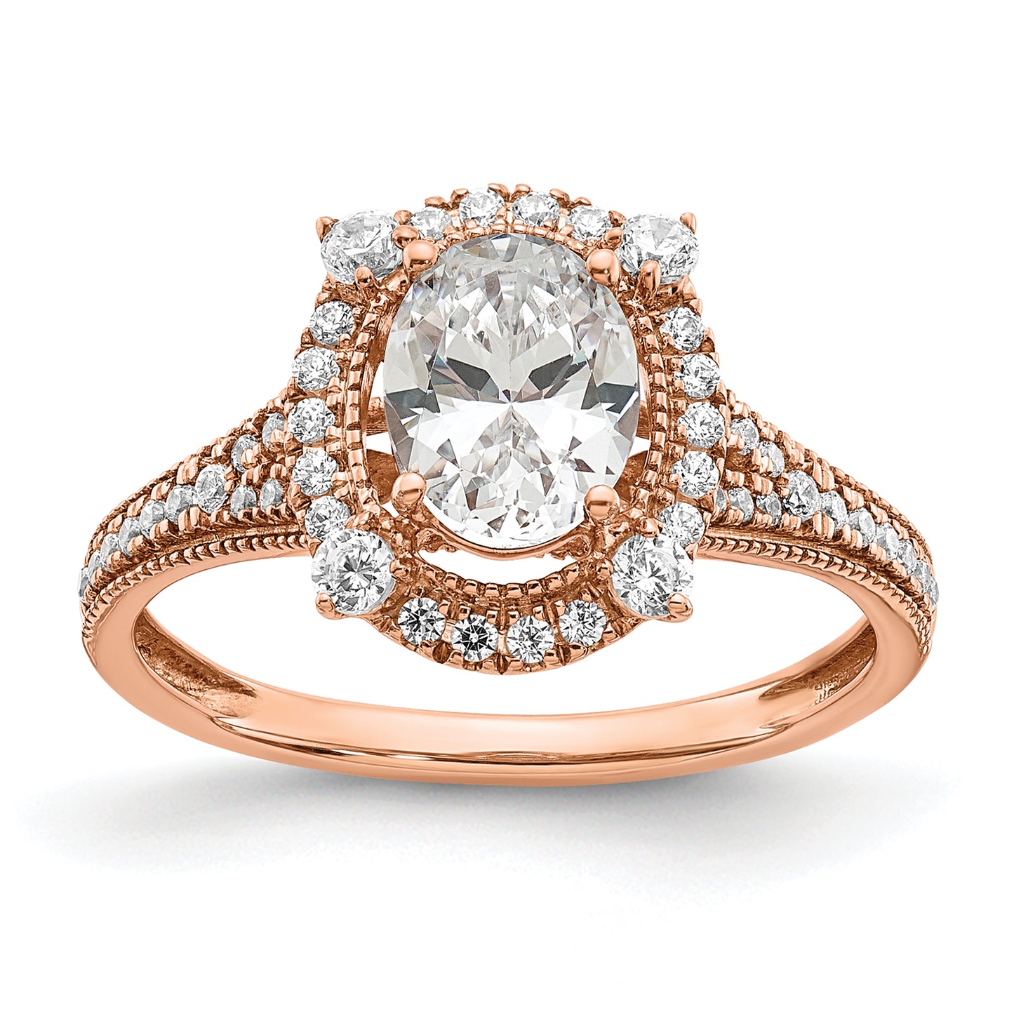 14k Rose Gold 3/8 Ct. Lab Grown Diamond VS/SI+ G+ 1 Ct. Center Oval Engagement Ring