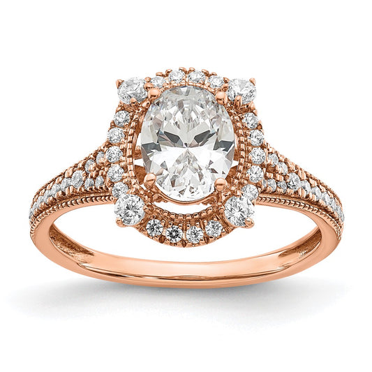 14k Rose Gold 3/8 Ct. Lab Grown Diamond VS/SI+ G+ 1 Ct. Center Oval Semi Mount Engagement Ring