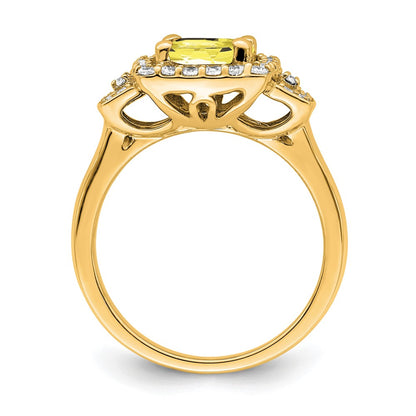 14k Yellow Gold White Lab Grown Dia. VS/SI+ G+ Lab Crtd Ylw Sapph Halo Ring