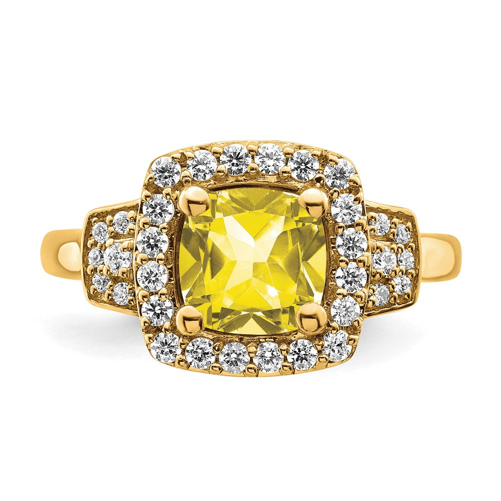 14k Yellow Gold White Lab Grown Dia. VS/SI+ G+ Lab Crtd Ylw Sapph Halo Ring