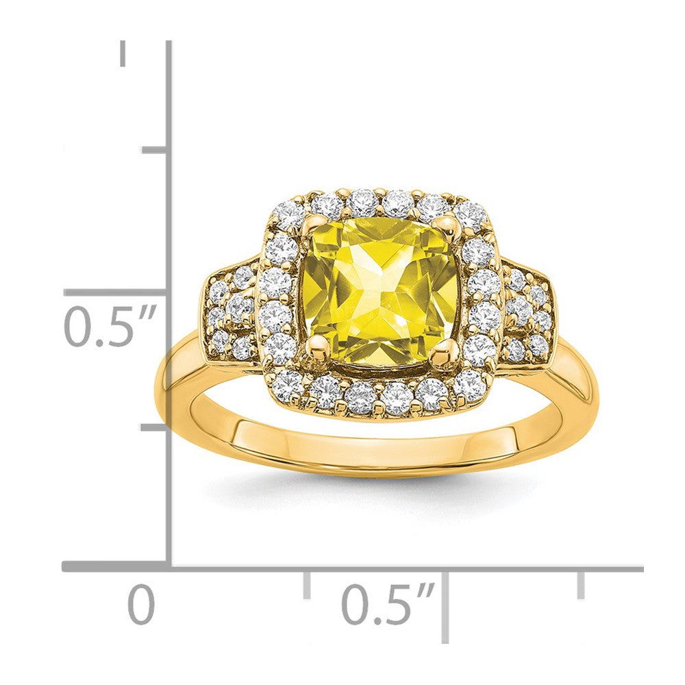 14k Yellow Gold White Lab Grown Dia. VS/SI+ G+ Lab Crtd Ylw Sapph Halo Ring