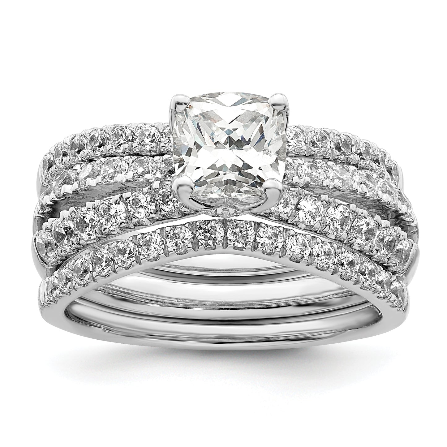 14k White Gold 5/8 Ct. Lab Grown Diamond VS/SI+ G+ 1 Ct. Center Cushion Engagement Ring