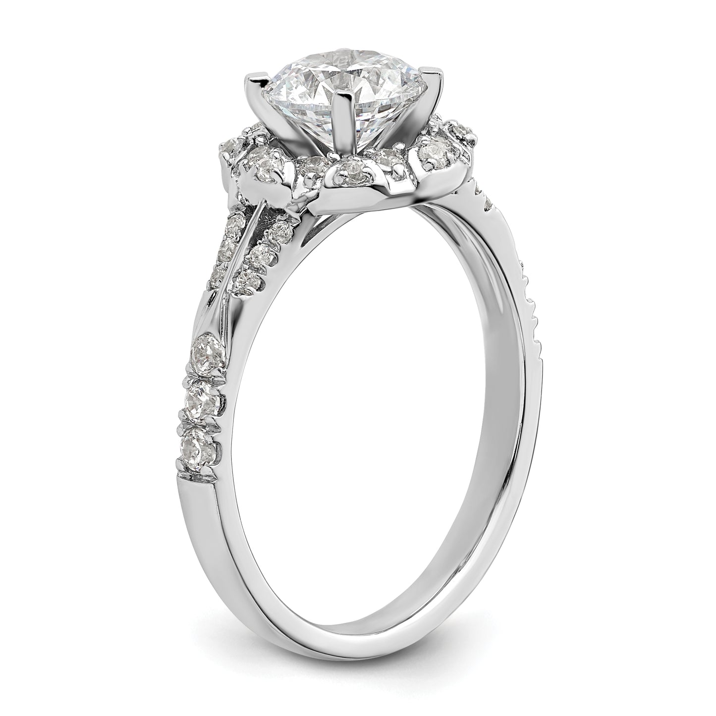 14k White Gold 1/3 Ct. Lab Grown Diamond VS/SI+ G+ 1 Ct. Center Round Halo Engagement Ring