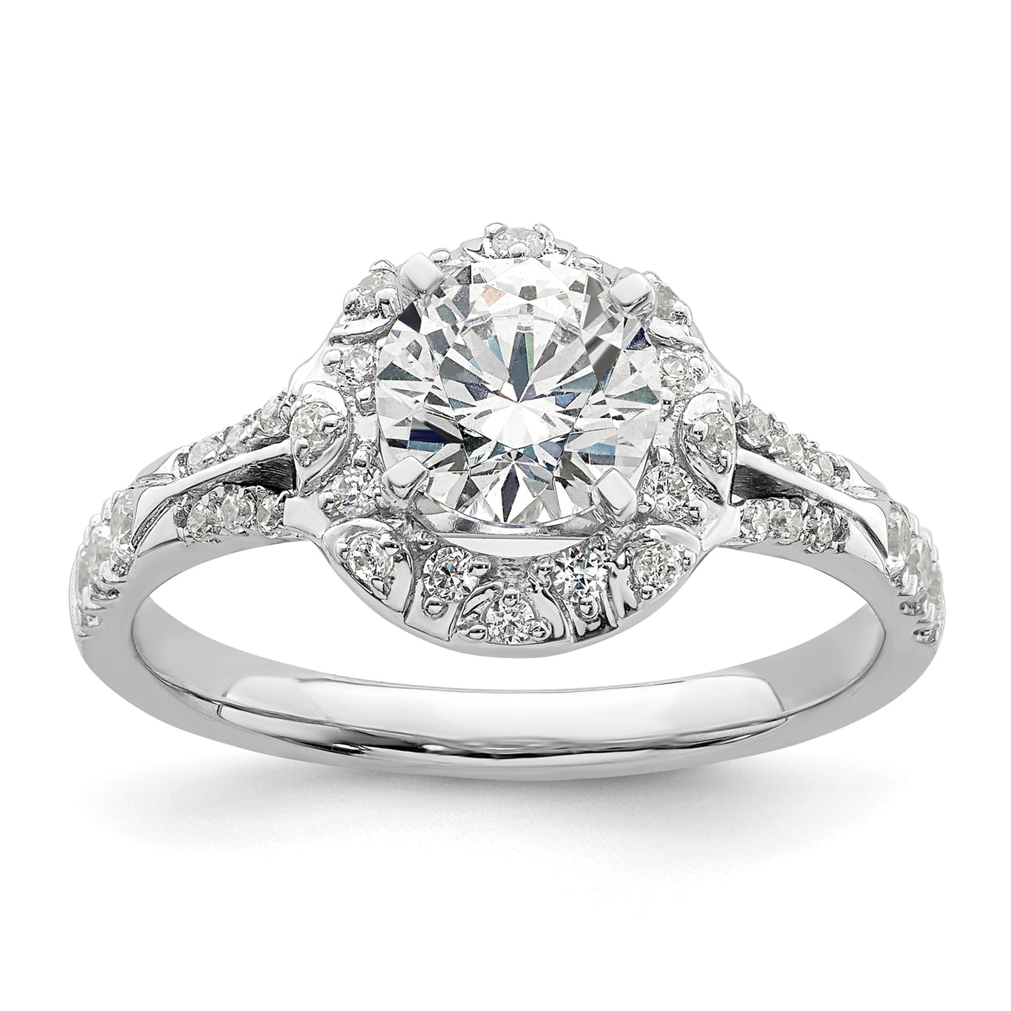 14k White Gold 1/3 Ct. Lab Grown Diamond VS/SI+ G+ 1 Ct. Center Round Halo Engagement Ring