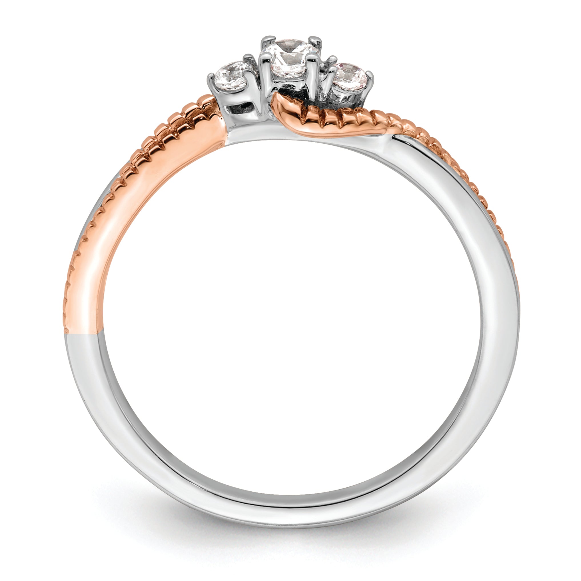 14K White/Rose Gold First Promise White And Rose 3 Stone 1/8 Carat Round Diamond Complete Promise/Engagement Ring
