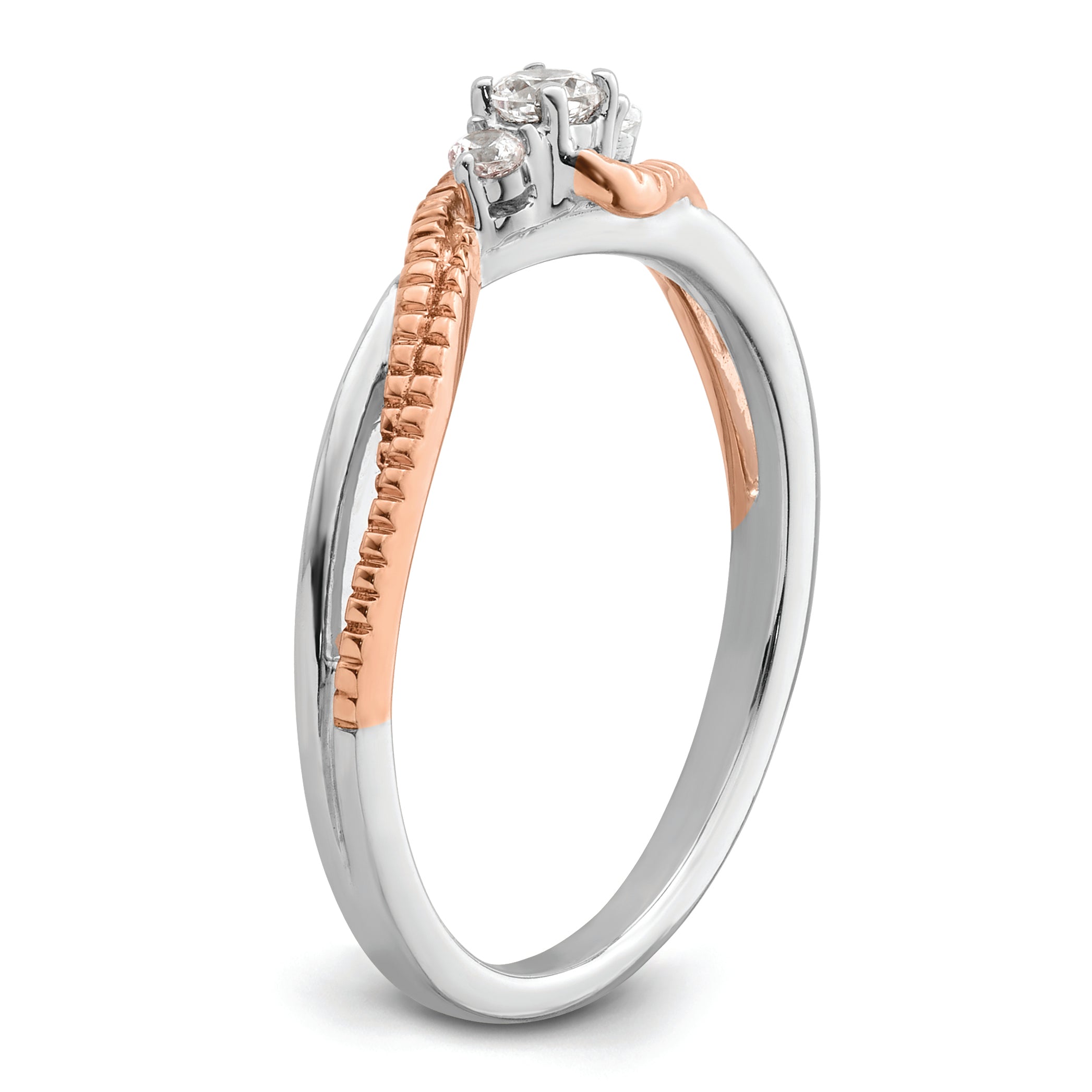 14K White/Rose Gold First Promise White And Rose 3 Stone 1/8 Carat Round Diamond Complete Promise/Engagement Ring