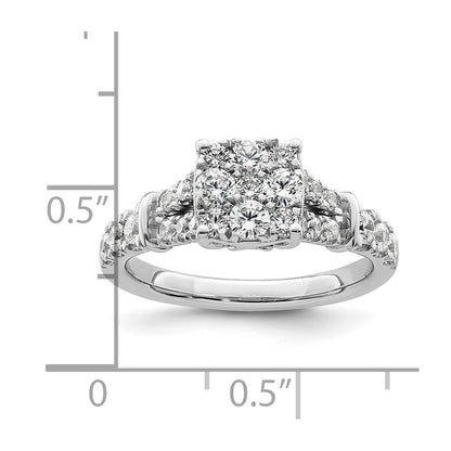 14k White Gold 1 Ct. Lab Grown Diamond VS/SI+ G+ Cluster Engagement Ring