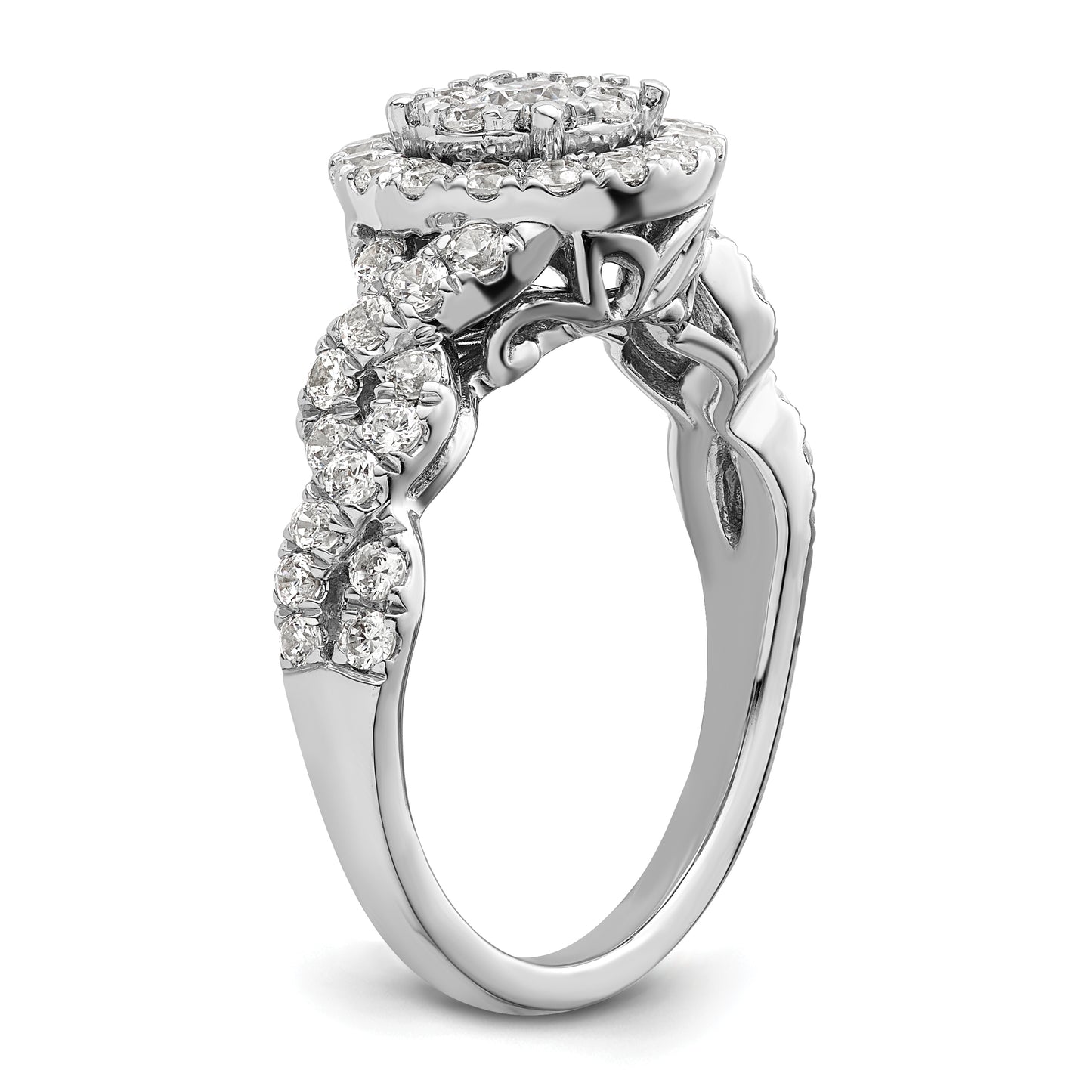 14k White Gold 1 Ct. Lab Grown Diamond VS/SI+ G+ Cluster Engagement Ring