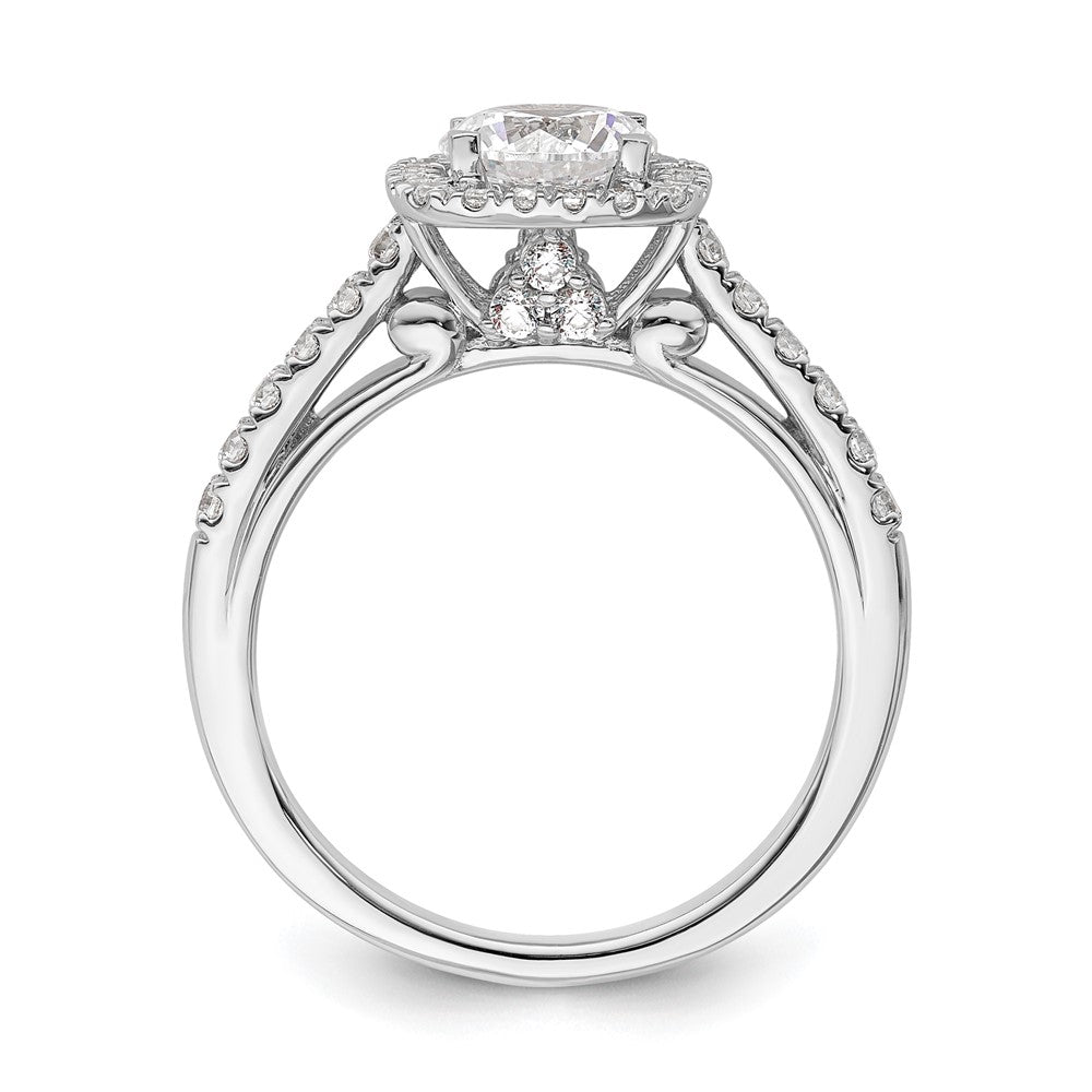 14K White Gold Halo Plus (Holds 1 Carat (6.5mm) Round Center) 1/2 Diamond Semi Mount Engagement Ring