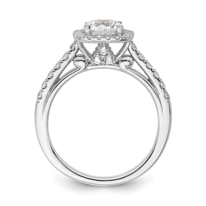 14K White Gold Halo Plus (Holds 1 Carat (6.5mm) Round Center) 1/2 Diamond Semi Mount Engagement Ring