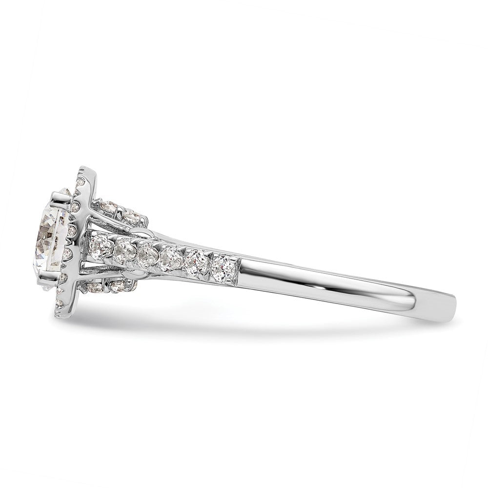 14K White Gold Halo Plus (Holds 1 Carat (6.5mm) Round Center) 1/2 Diamond Semi Mount Engagement Ring