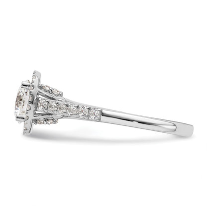 14K White Gold Halo Plus (Holds 1 Carat (6.5mm) Round Center) 1/2 Diamond Semi Mount Engagement Ring