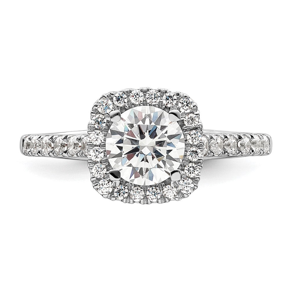 14K White Gold Halo Plus (Holds 1 Carat (6.5mm) Round Center) 1/2 Diamond Semi Mount Engagement Ring