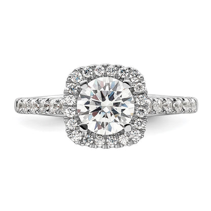14K White Gold Halo Plus (Holds 1 Carat (6.5mm) Round Center) 1/2 Diamond Semi Mount Engagement Ring