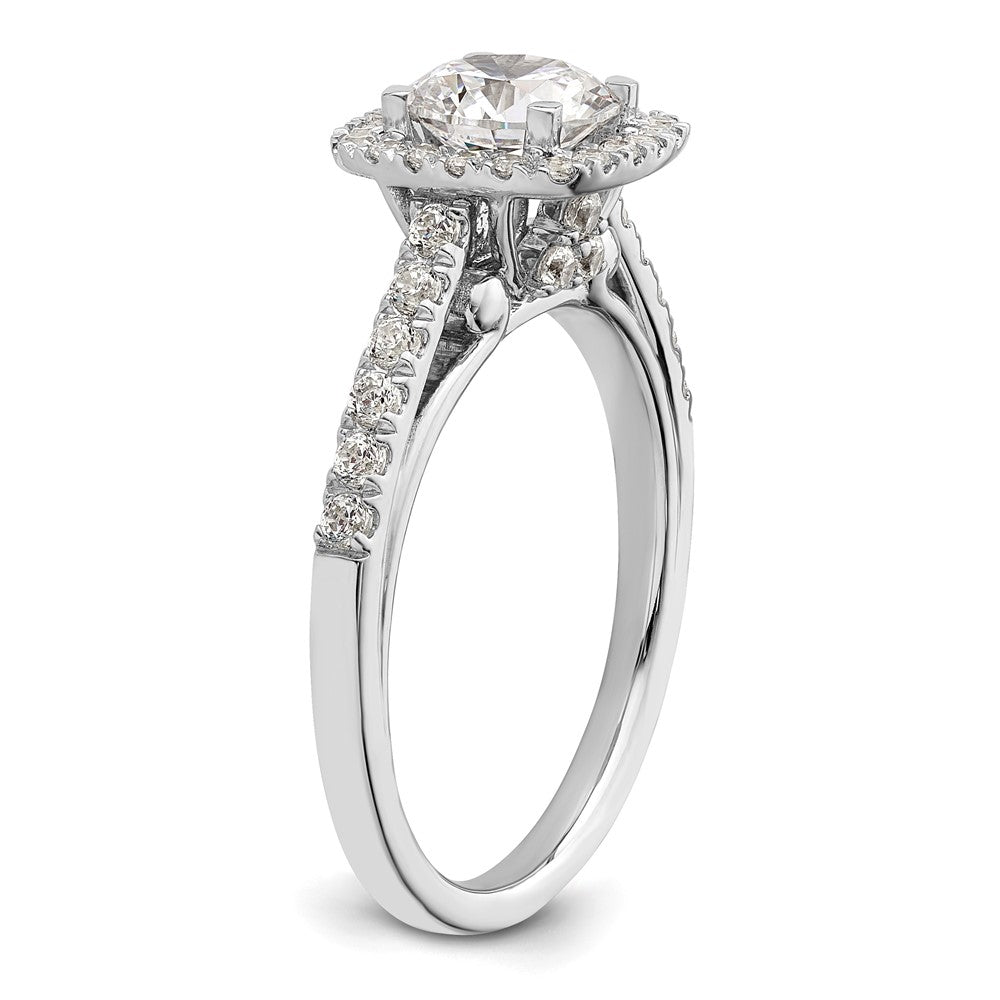 14K White Gold Halo Plus (Holds 1 Carat (6.5mm) Round Center) 1/2 Diamond Semi Mount Engagement Ring