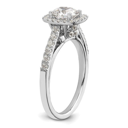 14K White Gold Halo Plus (Holds 1 Carat (6.5mm) Round Center) 1/2 Diamond Semi Mount Engagement Ring